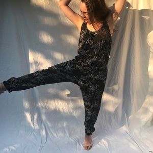 Navy Blue Jumpsuit with Flower Outlines